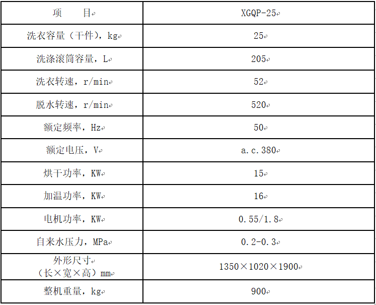 洗脫烘一體機參數(shù)表